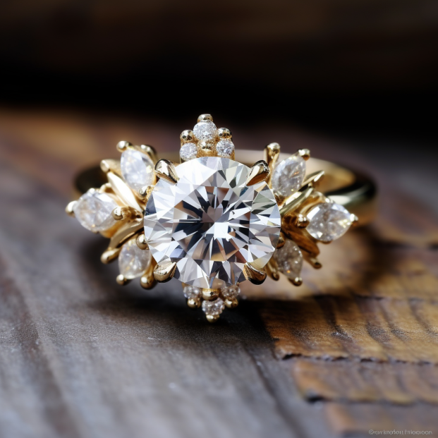 14 Karat Gelbgold 3 Karat Moissanit-Ring im Brillantschliff – Ein Meisterwerk der Geometrie