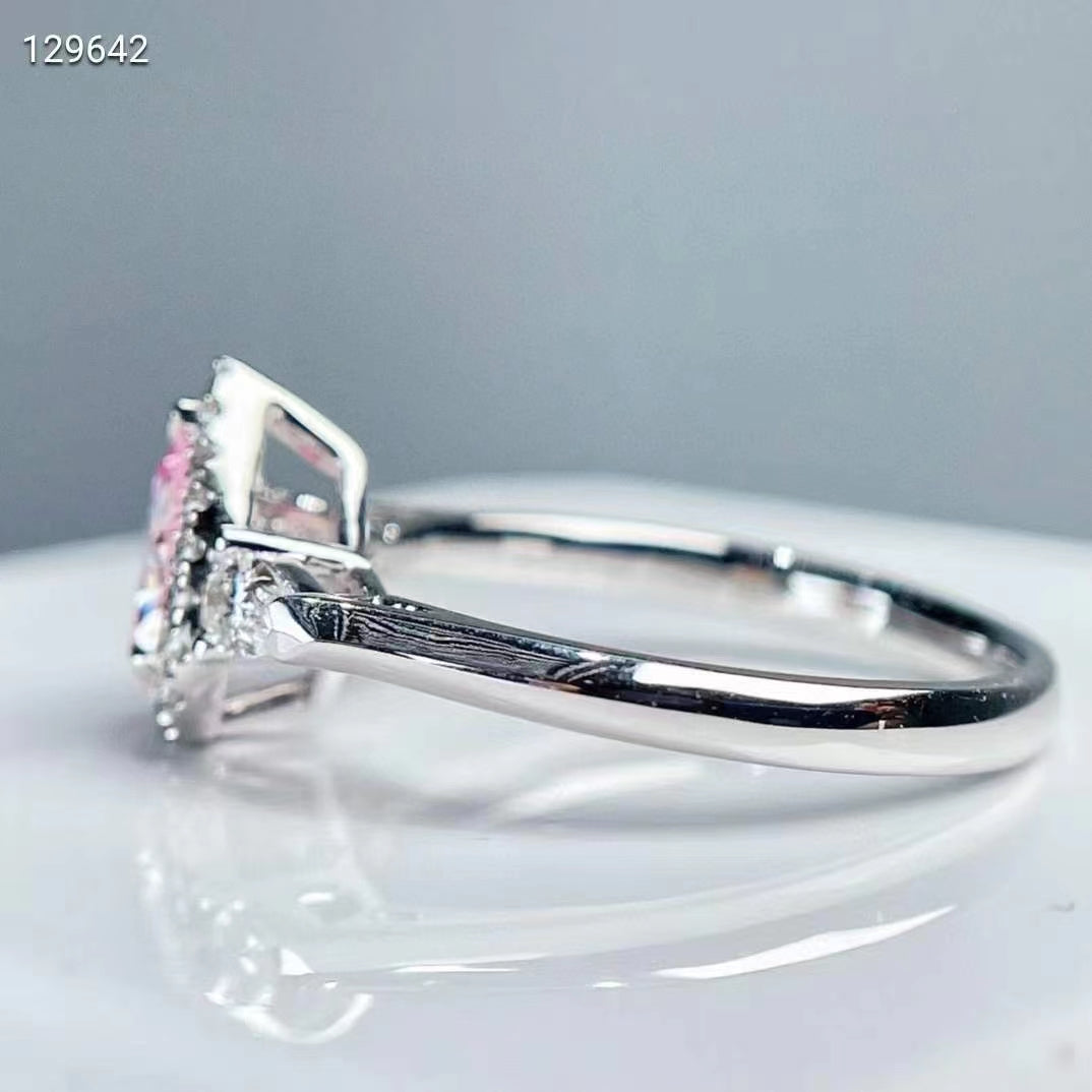 Lumière de Rose: 0.55 carat teardrop classic three-stone pink diamond ring in white gold