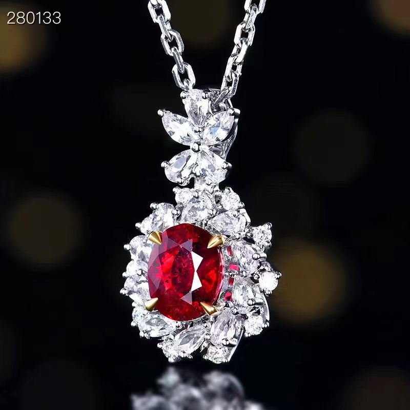 Royal Majesty - Exquisito colgante de rubí natural sin tratar de 18k y 1,01 quilates con certificación GUILD y sin cadena