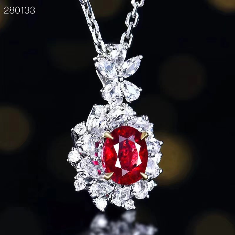 Royal Majesty - Exquisito colgante de rubí natural sin tratar de 18k y 1,01 quilates con certificación GUILD y sin cadena