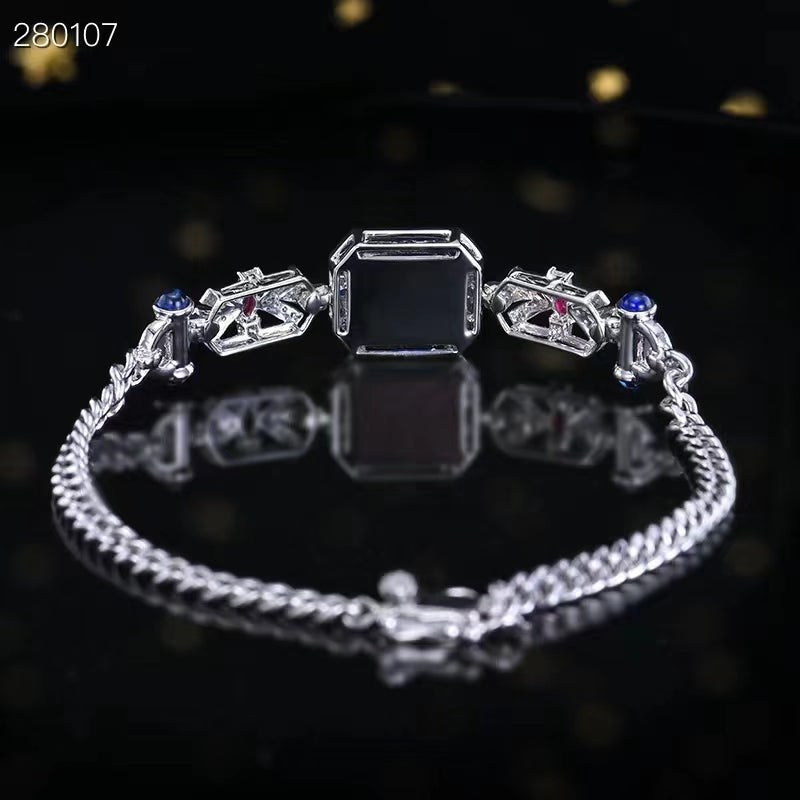 Majestätische Royal Court Cuban Chain: 18K Gold Armband mit Sri Lankan Royal Blue Sapphire