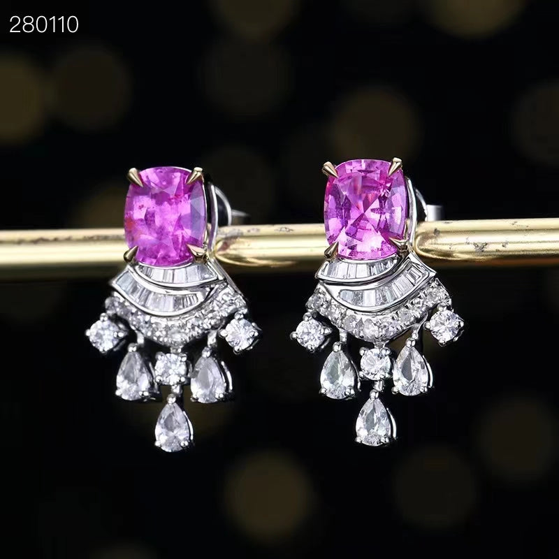 Eleganz der Morgenröte: 18K Gold Ohrstecker mit natürlichem, unbehandeltem Sri-Lanka Padparadscha Saphir