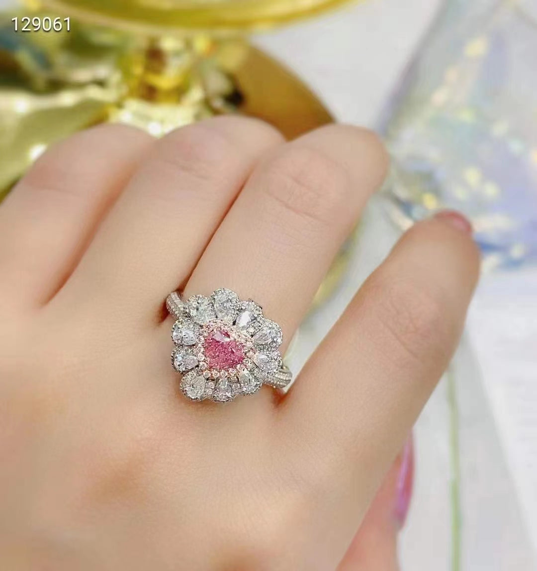 Celestial Pink Radiance: anillo de diamantes de lujo con certificación GIA en oro blanco