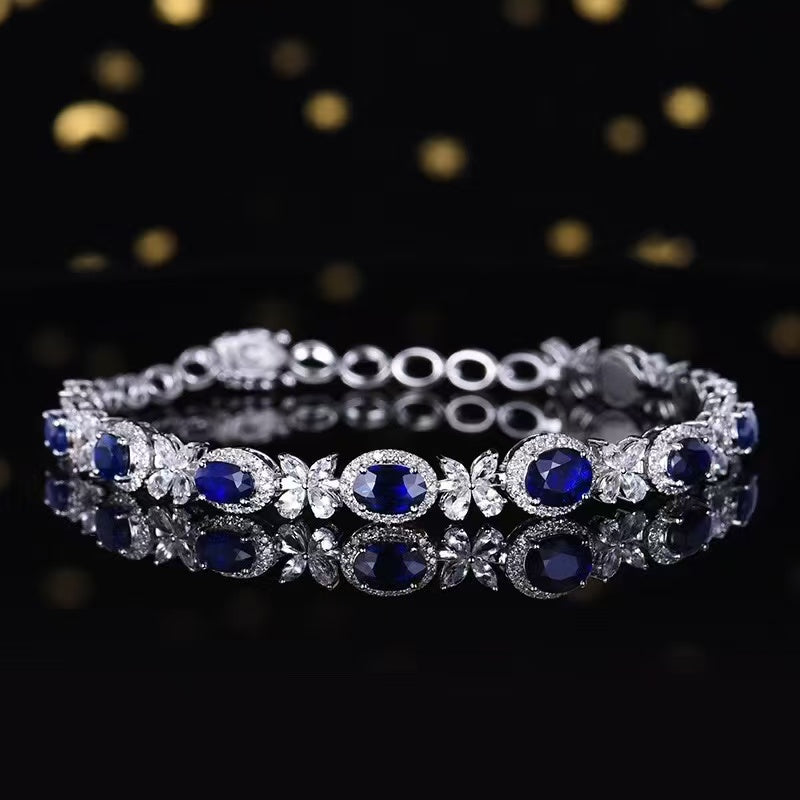 Die Tränen der Himmelskönigin – 18K Gold-Saphirarmband mit Diamanten