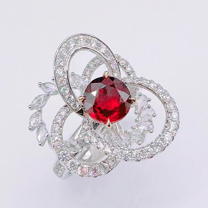 Star Flame – Anillo de oro de 18 quilates con rubí de sangre de paloma sin tratar
