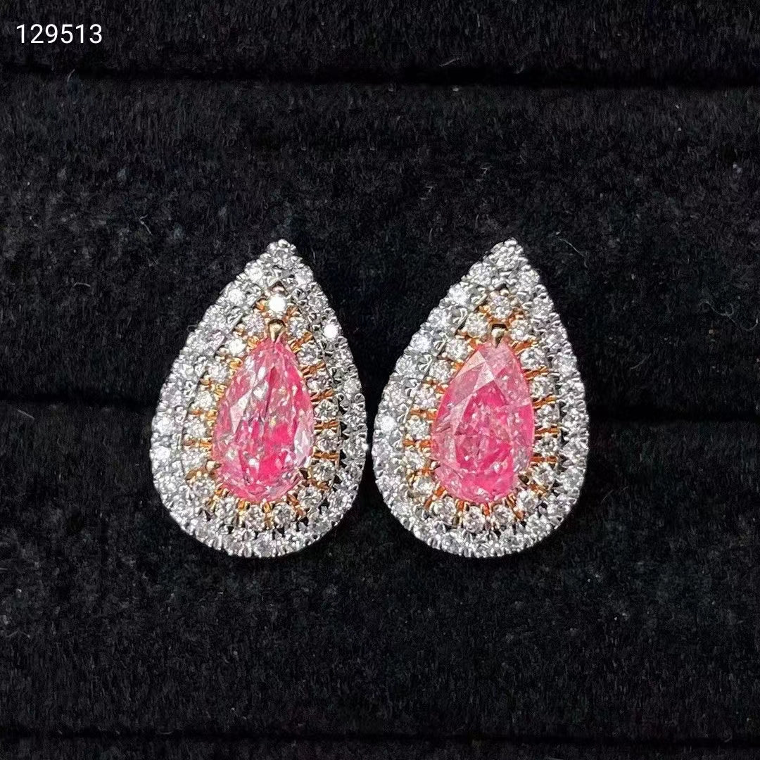 Exquisite 0.81CT Classic Simple Drop Shaped Pink Diamond Earrings