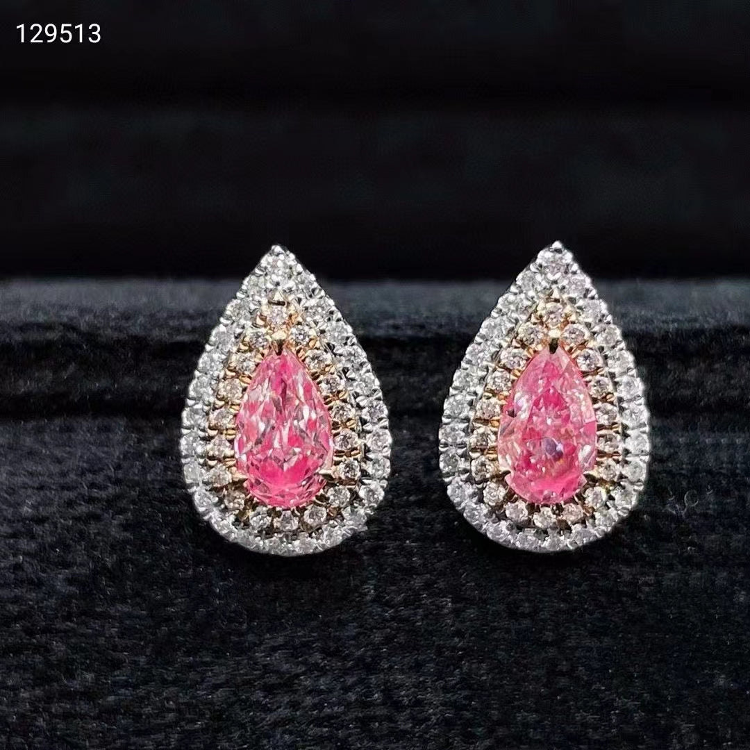 Exquisite 0.81CT Classic Simple Drop Shaped Pink Diamond Earrings