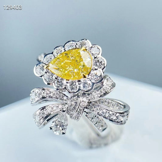 GIA 1CT Yellow Diamond Ring in White Gold