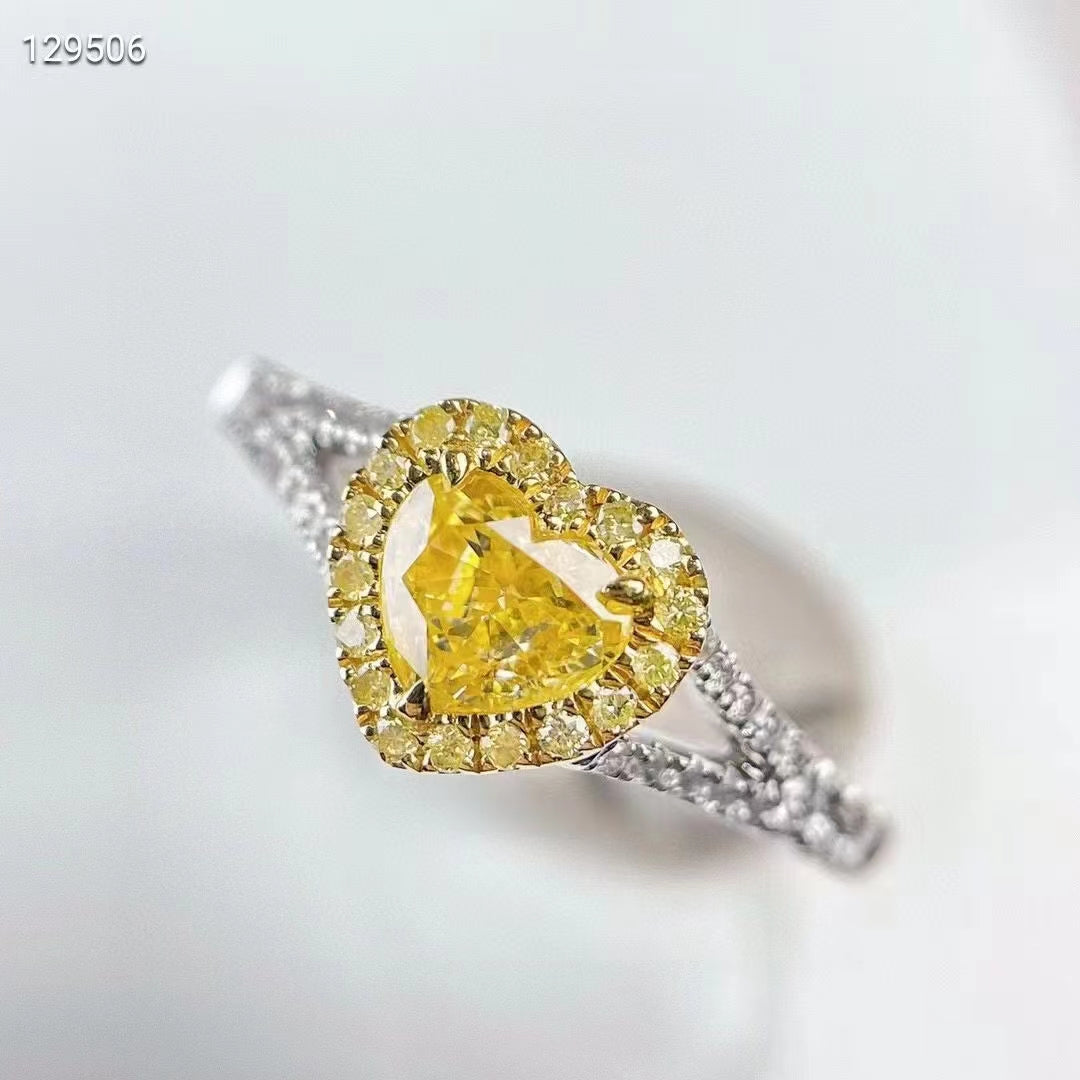 Elysian Charm: 0.507 carat heart cut classic yellow diamond ring in white gold