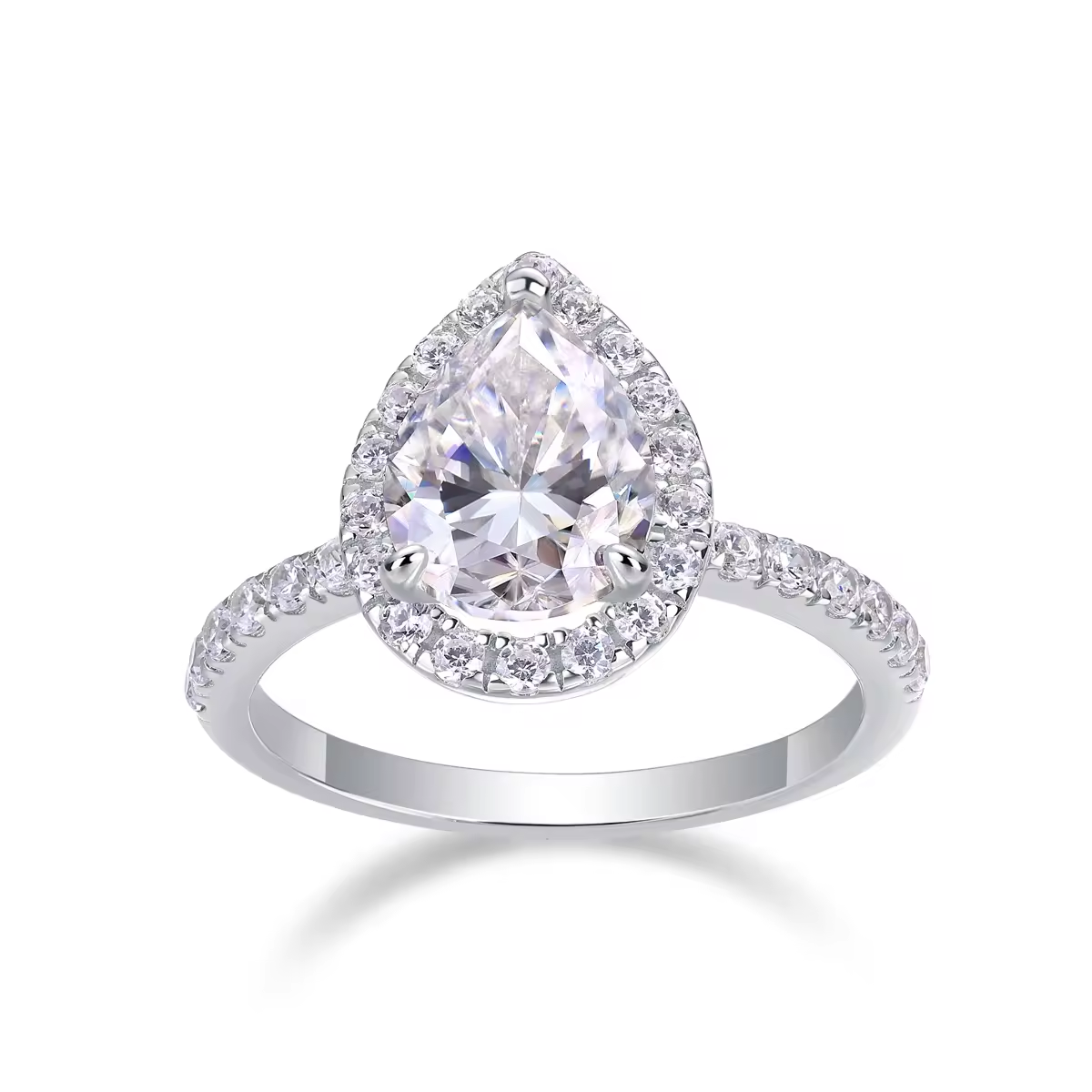 Radiant shine: 1.5 carat pear cut moissanite ring