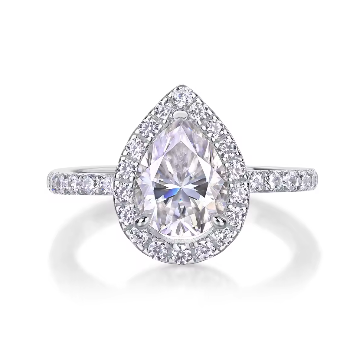 Radiant shine: 1.5 carat pear cut moissanite ring