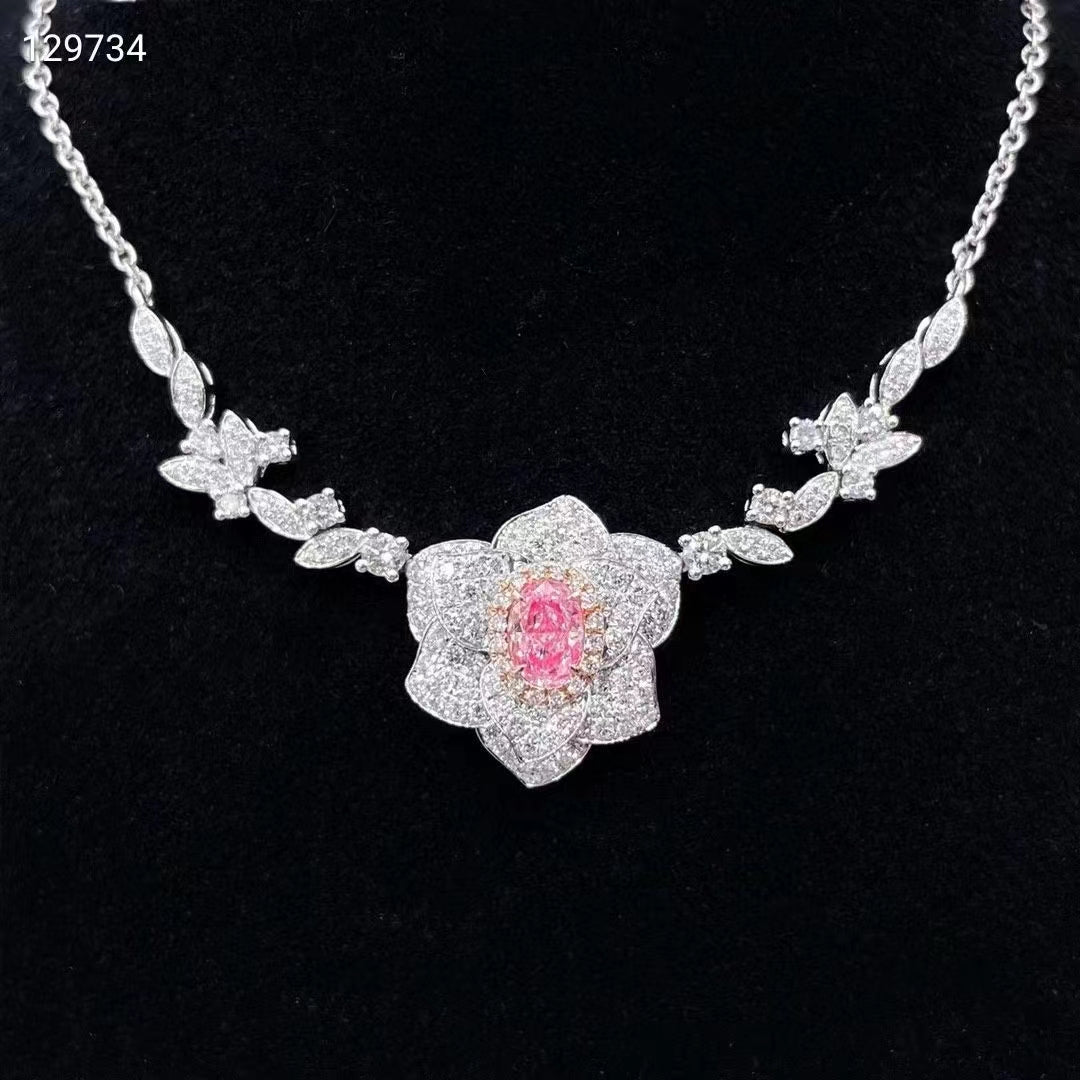 Camellia Luxury Pink Diamond Necklace: Radiant glamour in white gold