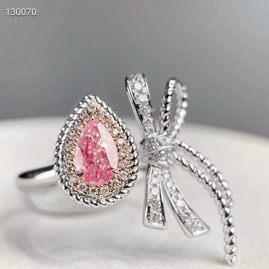 Seductive elegance: 18k pear cut natural pink diamond ring