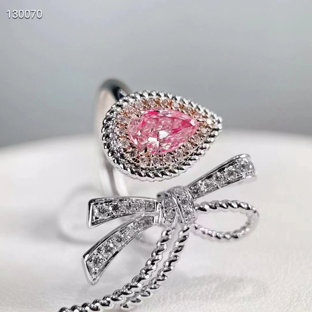 Seductive elegance: 18k pear cut natural pink diamond ring