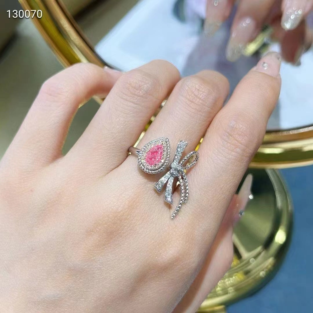 Seductive elegance: 18k pear cut natural pink diamond ring