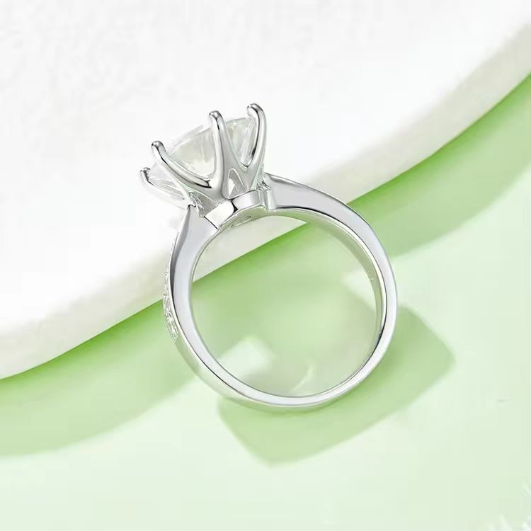 Elysium Shine: 925 Sterling Silver Ring with 5CT Round Cut VVS1 D Moissanite &amp; 0.22CT Side Stones