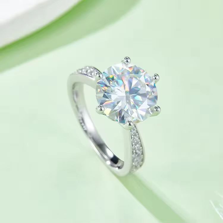 Elysium Shine: 925 Sterling Silver Ring with 5CT Round Cut VVS1 D Moissanite &amp; 0.22CT Side Stones