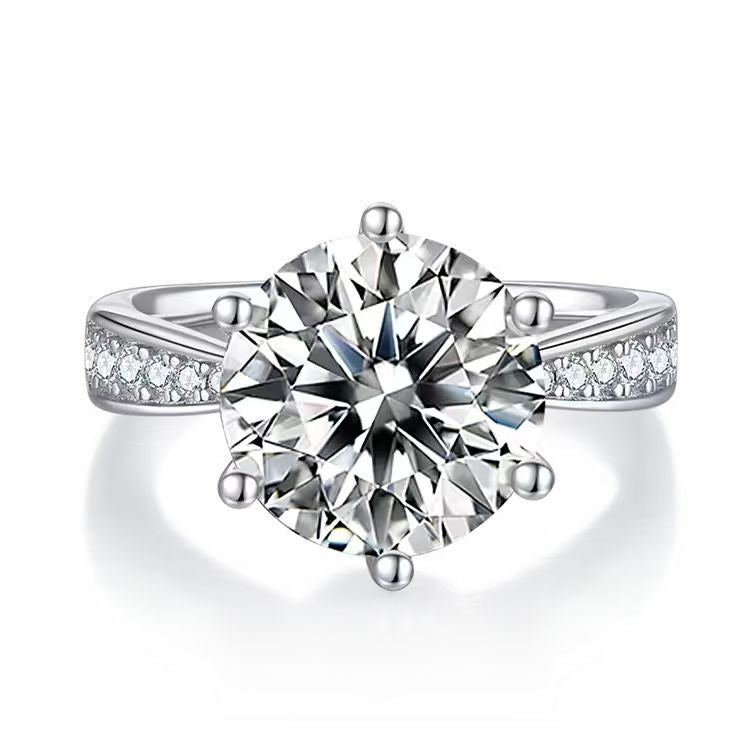 Elysium Shine: 925 Sterling Silver Ring with 5CT Round Cut VVS1 D Moissanite &amp; 0.22CT Side Stones