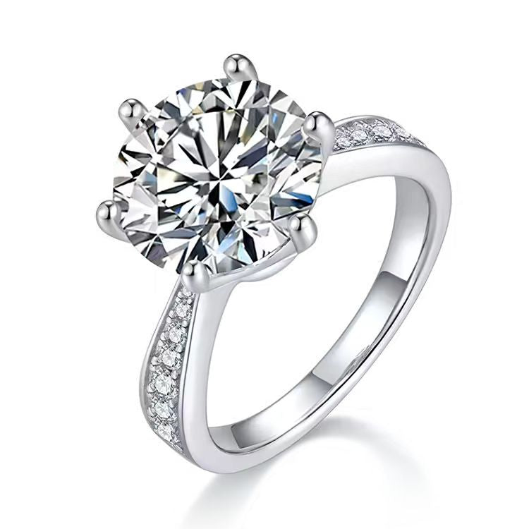 Elysium Shine: 925 Sterling Silver Ring with 5CT Round Cut VVS1 D Moissanite &amp; 0.22CT Side Stones