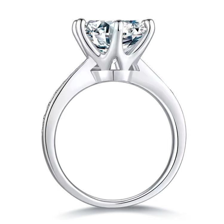 Elysium Shine: 925 Sterling Silver Ring with 5CT Round Cut VVS1 D Moissanite &amp; 0.22CT Side Stones