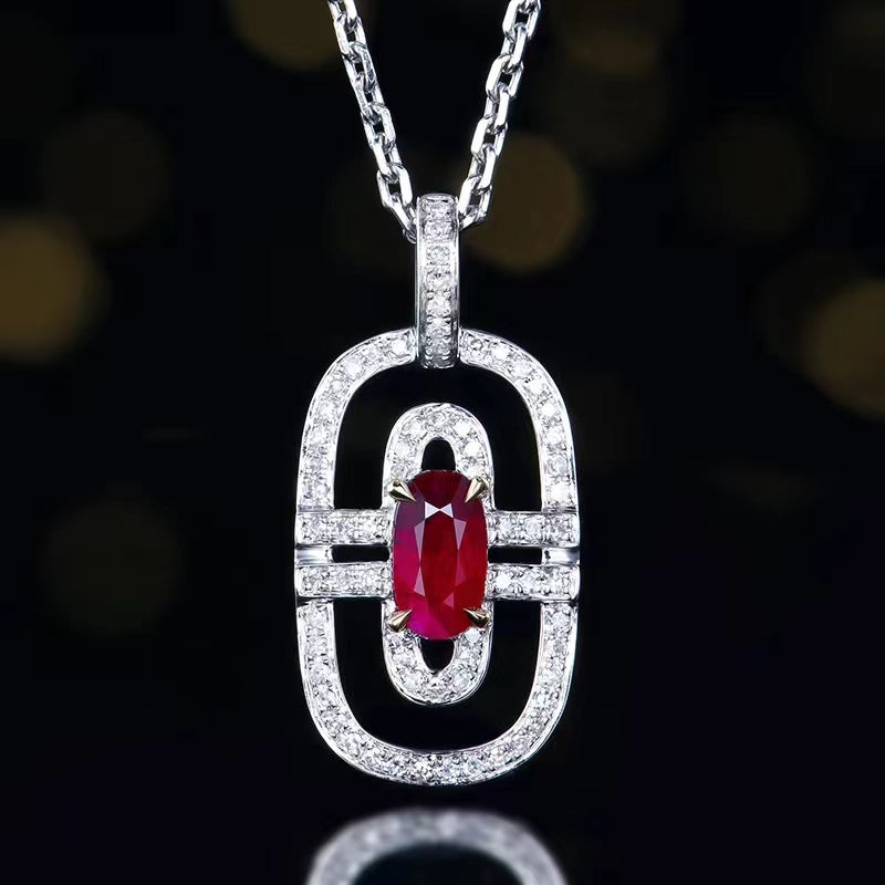 GRC Exclusive 18K white gold pendant with 0.42 carat natural Mozambique ruby ​​and 0.17 carat diamonds