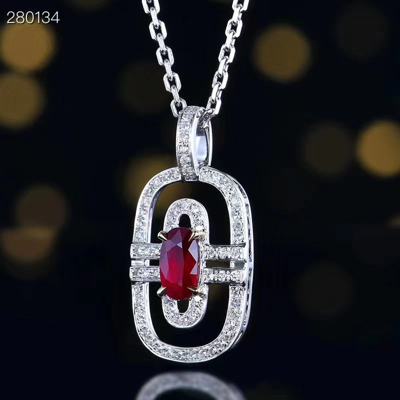 GRC Exclusive 18K white gold pendant with 0.42 carat natural Mozambique ruby ​​and 0.17 carat diamonds