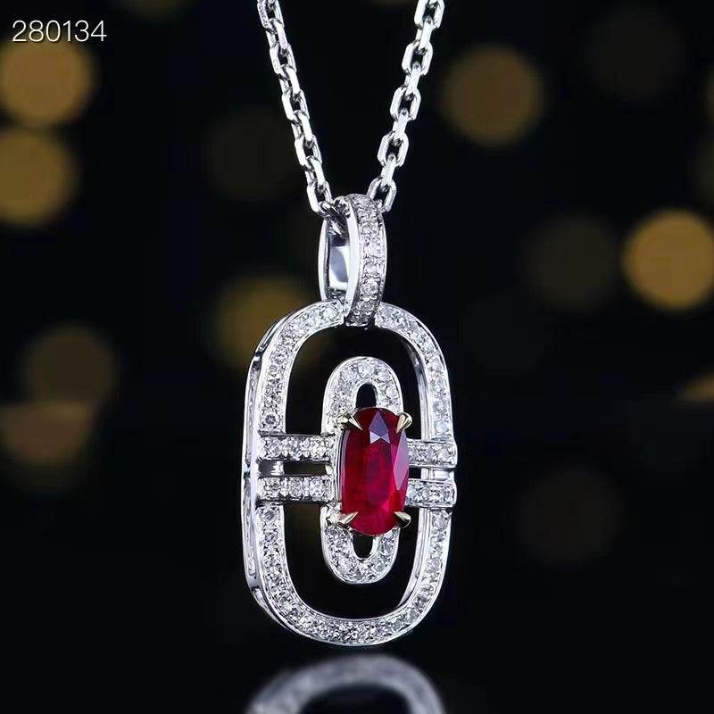 GRC Exclusive 18K white gold pendant with 0.42 carat natural Mozambique ruby ​​and 0.17 carat diamonds