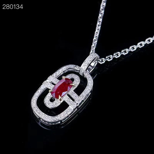 GRC Exclusive 18K white gold pendant with 0.42 carat natural Mozambique ruby ​​and 0.17 carat diamonds