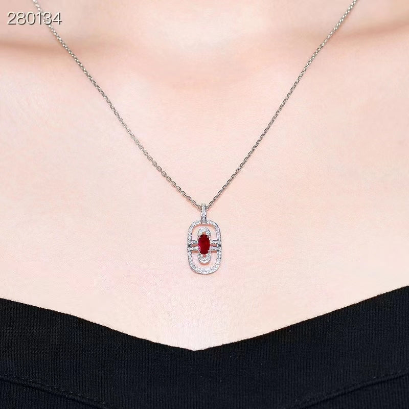 GRC Exclusive 18K white gold pendant with 0.42 carat natural Mozambique ruby ​​and 0.17 carat diamonds