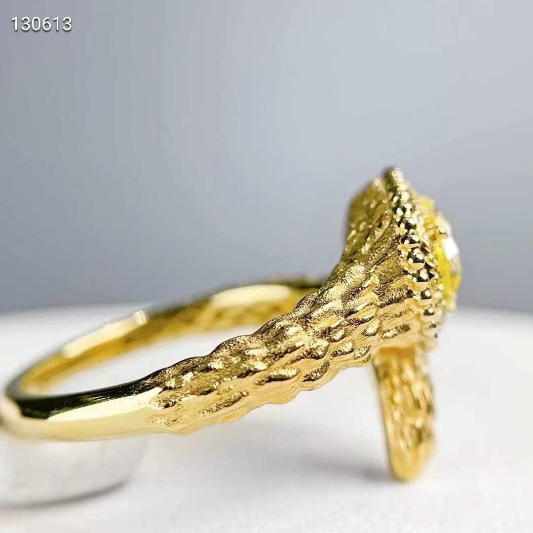 Elegance of Nature - 18K Gold Snake Ring with Yellow Diamond