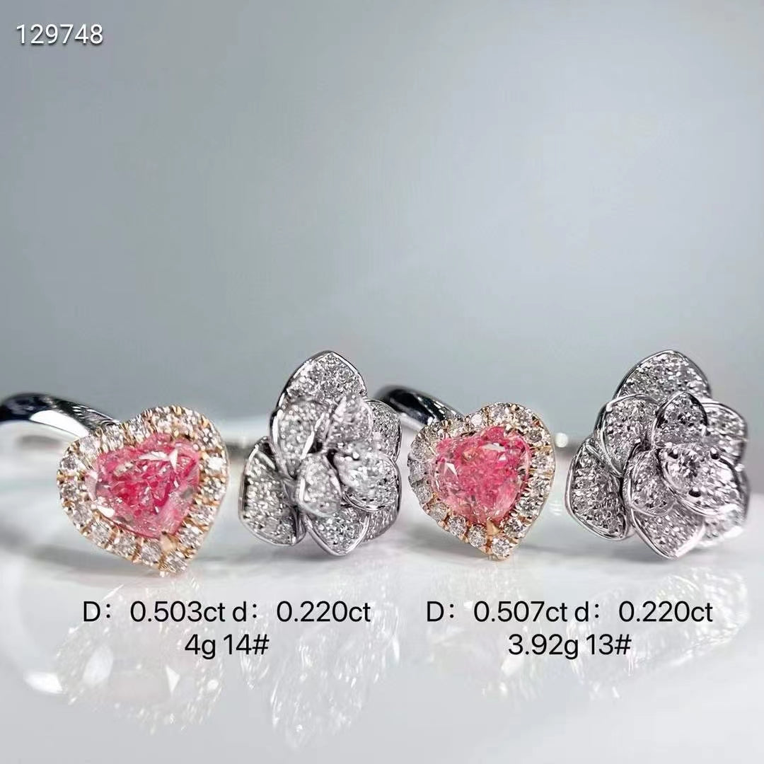 Camellia Heart – 18K Gold Heart Cut Natural Pink Diamond Ring with International Certificate