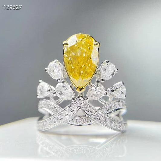 Sunfire Crown – NGTC certified 18k gold ring with 2.38 ct natural fancy yellow diamond