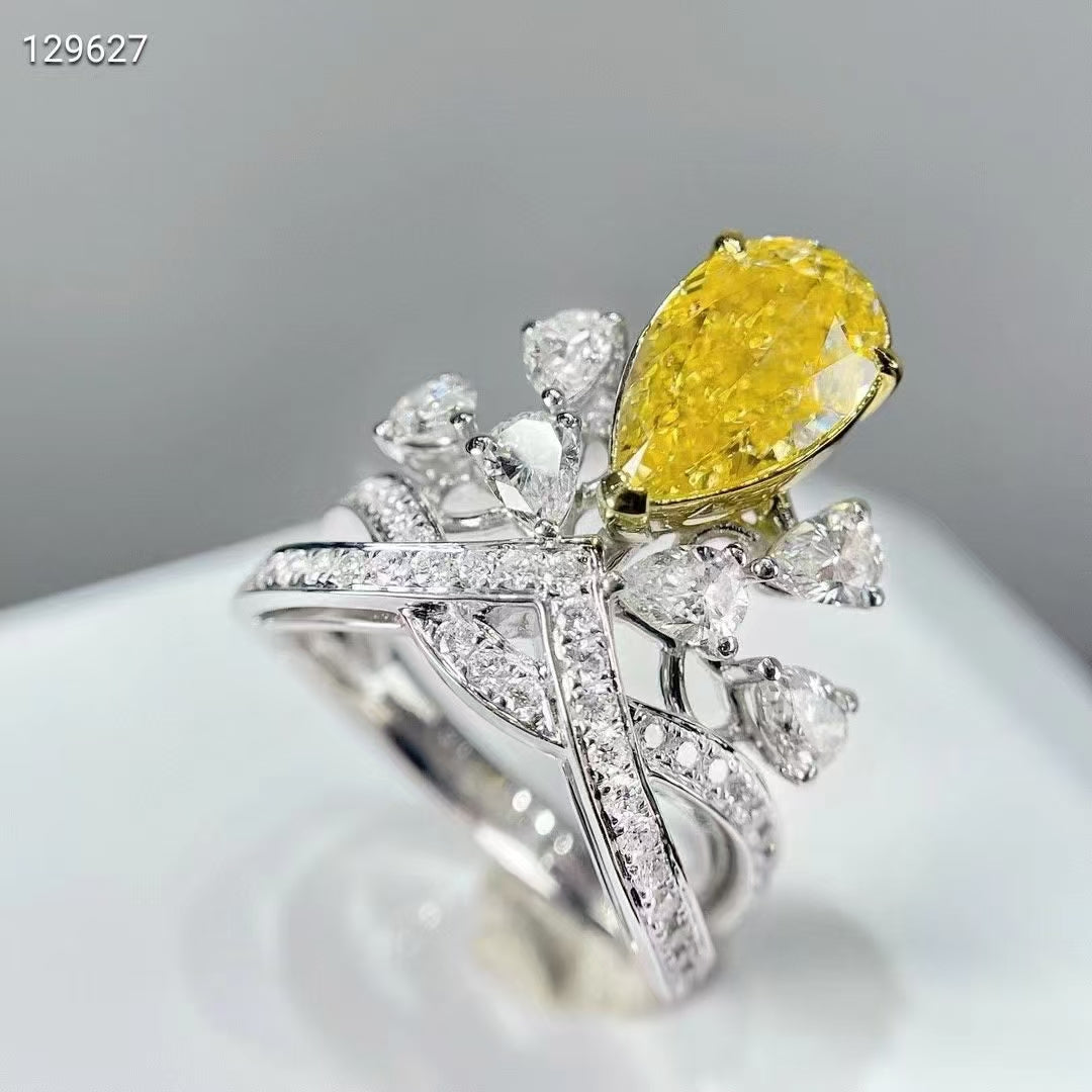 Sunfire Crown – NGTC certified 18k gold ring with 2.38 ct natural fancy yellow diamond