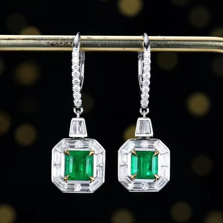 Emerald Elysium: Exquisite 18K Gold Stud Earrings with 1.52ct Natural Emerald