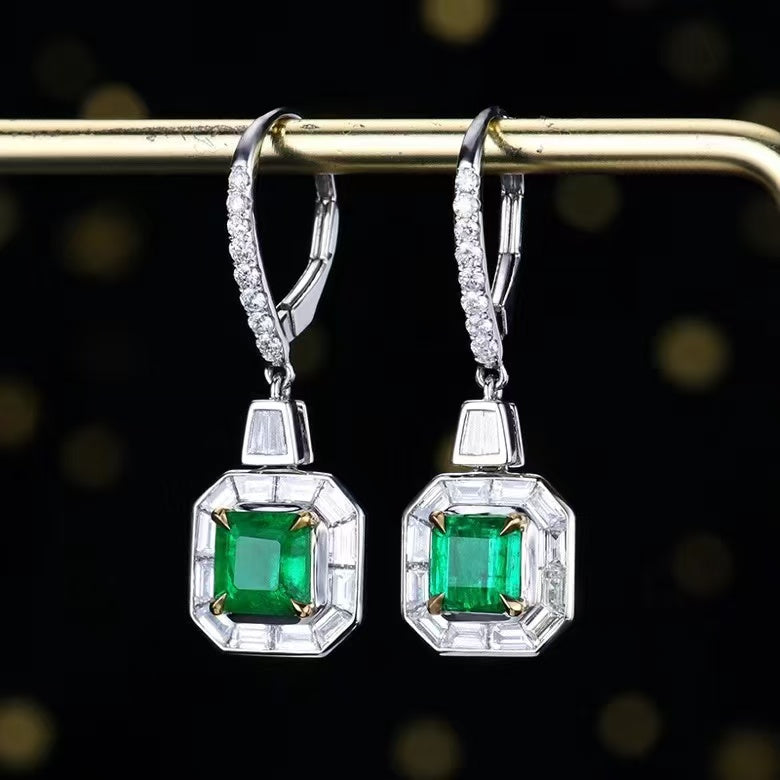 Emerald Elysium: Exquisite 18K Gold Stud Earrings with 1.52ct Natural Emerald