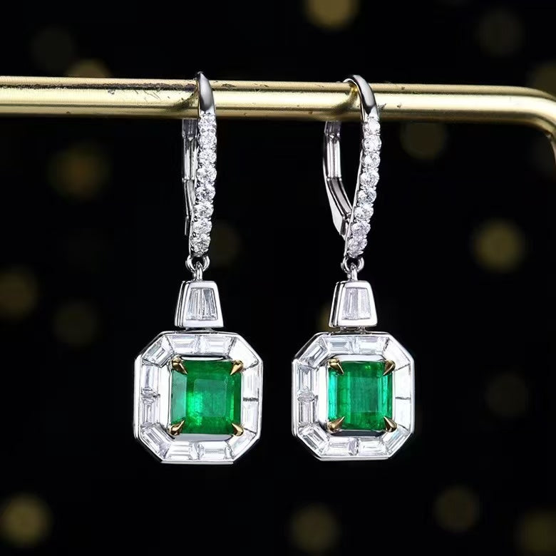 Emerald Elysium: Exquisite 18K Gold Stud Earrings with 1.52ct Natural Emerald