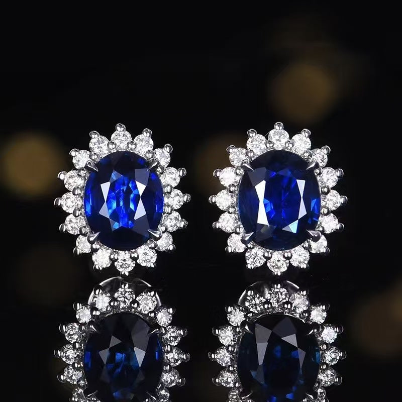 Majestic Blue Radiance: Exquisite 18K Gold Royal Blue Sapphire Earrings