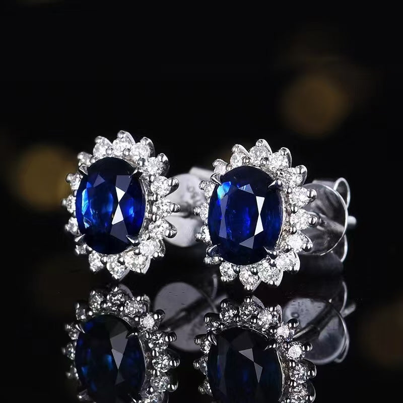 Majestic Blue Radiance: Exquisite 18K Gold Royal Blue Sapphire Earrings