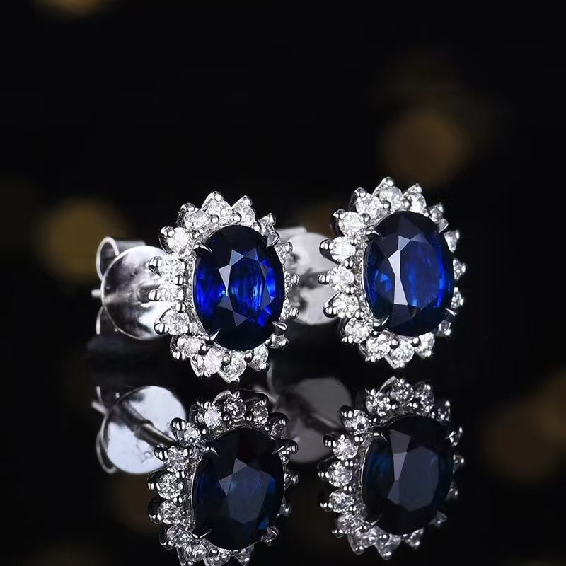 Majestic Blue Radiance: Exquisite 18K Gold Royal Blue Sapphire Earrings