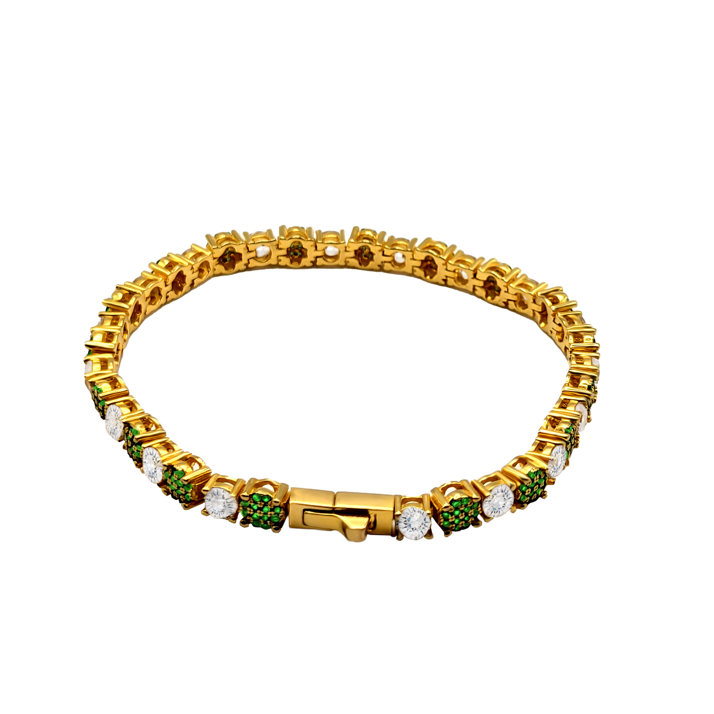 Eternal Garden – Tennis Chain Bracelet in 18k Gold Vermeil with Green and White Zirconia