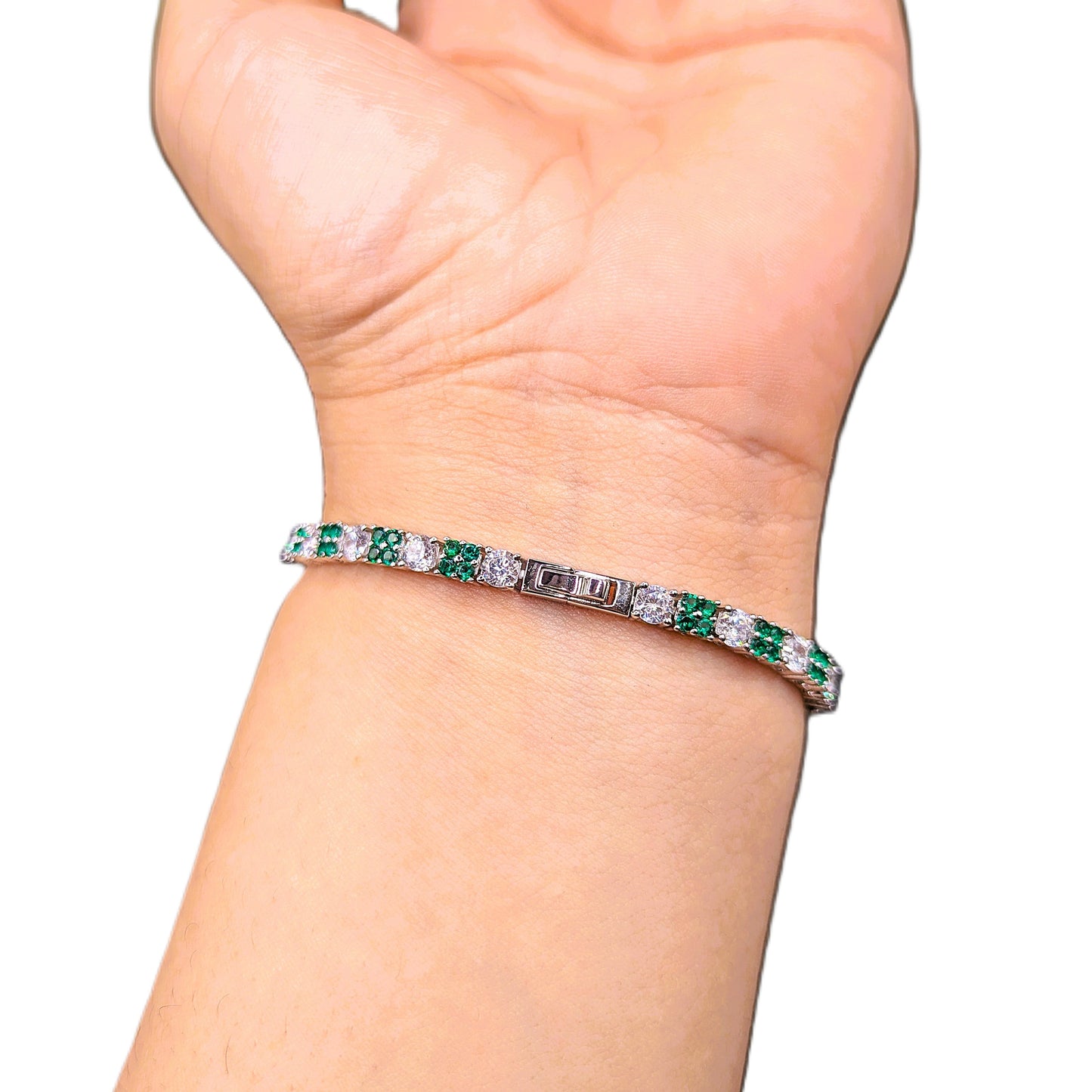 Emerald Shine – Elegant Tennis Chain Bracelet in Sterling Silver